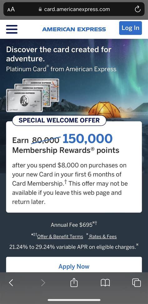 amex platinum offer code 150k.